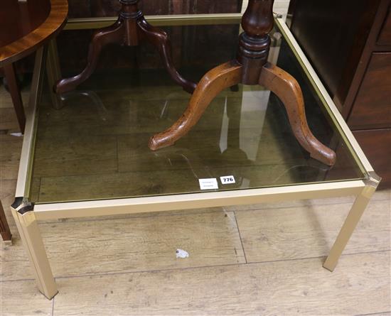 A modern gilt metal framed coffee table, with plate glass top W.86cm